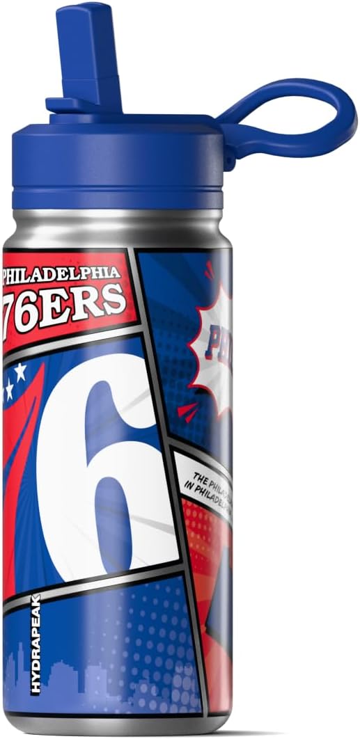Hydrapeak x NBA Philadelphia 76ers 20 oz Stainless Steel Water Bottle, Officially Licensed Double Wall Insulated Sports Bottle with Straw Lid, Reusable Leakproof Gift for Kids & Adults