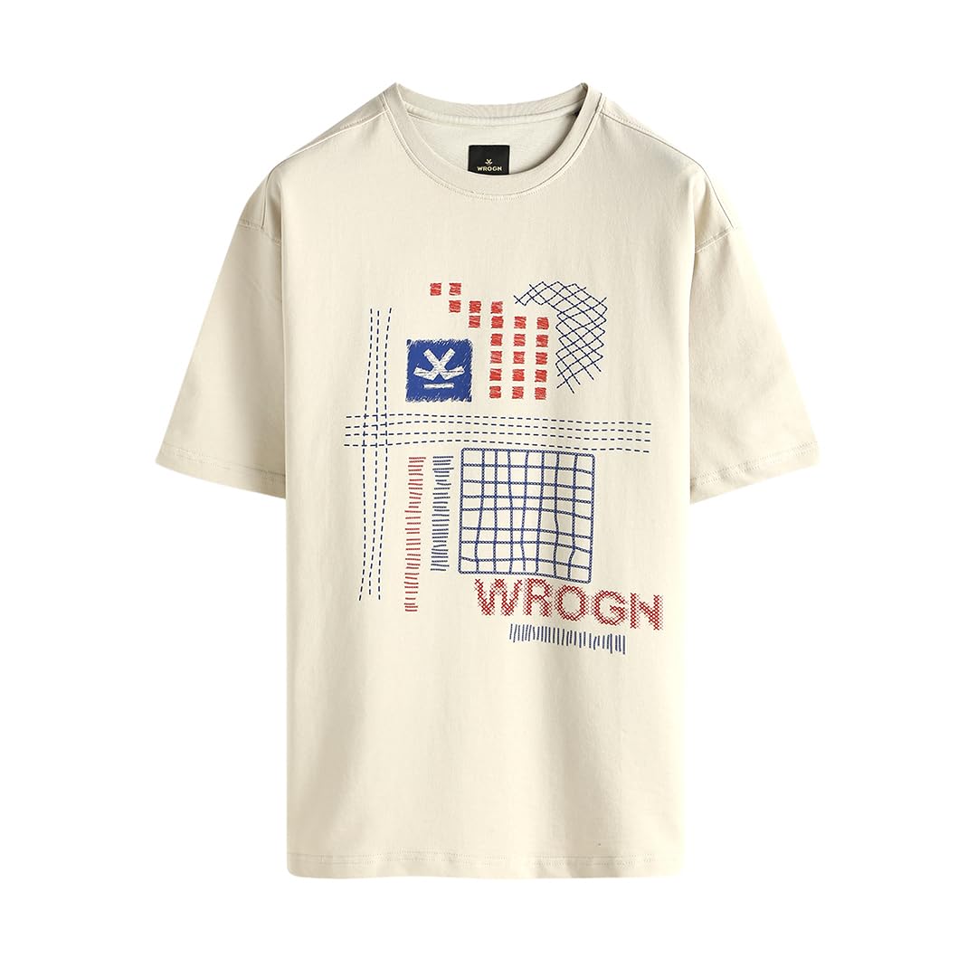 WROGN Men's 100% Cotton T-Shirt | Graphic Print | Oversized Fit in multi