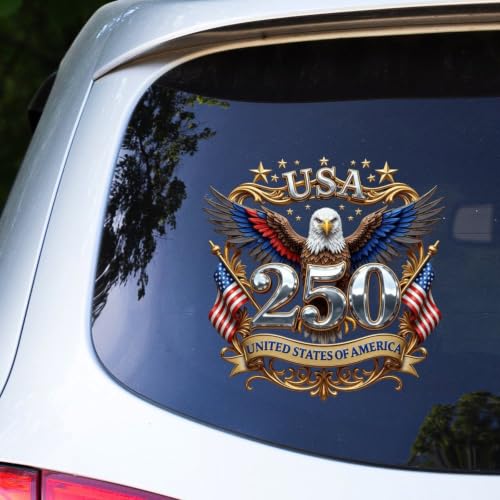 Image of 2pcs 250 Year Anniversary USA Car Window Decal | 1776-2026 American Independence Commemorative Decals USA Patriotic 4th of July Vinyl Bumper Stickers for Car Truck 10 inch