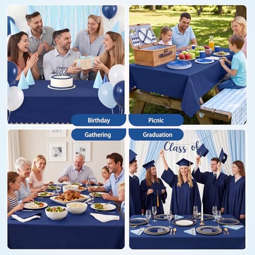 Image of NatNarr 3 Pcs Navy Blue Plastic Tablecloths, Scalloped Blue Table Cloth