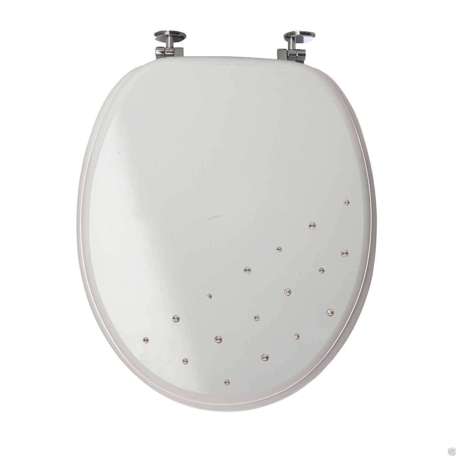 Sabichi White 173027 Diamante Toilet Seat Bathroom Wc Easy Fit Chrome Hinges, Plastic,