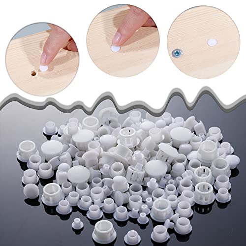 4 Sizes White Plugs Hole Cabinet Hole Plugs Plastic Plugs For Holes In Locking Hole Tube Furniture (3/16 Inch,5/16 Inch,3/8 Inch,1/2 Inch)(100 Pieces) #TOP2