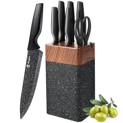 micocali Kitchen Knife Set, 6 Piece Knife Set with Block, Stainless Steel Kitchen Knives for Chopping Chef, Utility,Bread, Filleting & Paring Tools.