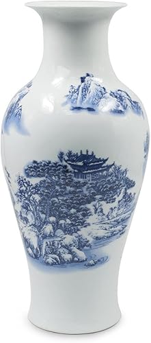 Miniatura 6 de Dahlia Famille - Florero de rosa, hecho a mano, porcelana china, cuatro nobles azules, forma cuadrada de 12 pulgadas