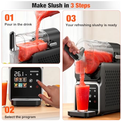 Image of Slushie Machine No Ice Needed, Auto-Clean, 220W Quick Frozen Drink Maker with 6 Preset Programs for Margaritas, Frappes, Milk Shake and More, Slushy Machine for Home, 88oz