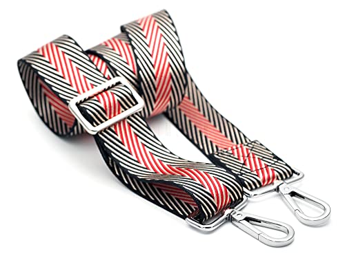 Image of CRAFTMEMORE Wide Shoulder Strap Zigzag Pattern Adjustable Bag Handle Crossbody Nylon Belt Replacement JK17 (Black, Silver Clasp)