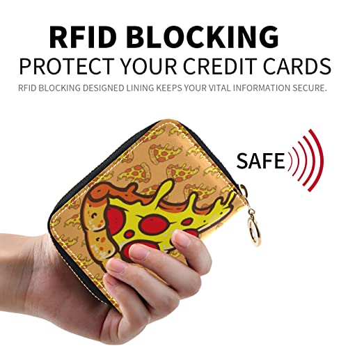 OTVEE Cartoon Funny Tasty Pizza Fast Food RFID Credit Card Wallet, Microfiber Leather Zipper Card Case Holder for Women2