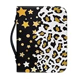 Annejudy Bible Cover for Men Extra Large Size Painting Bible Case for Women Girls Leather with Handle and Zipper Closure Lightweight Portable Bible Bag Journal Case, Leopard Star Print