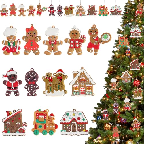 Weihnachtsbaumschmuck Holz 24 Stück Lebkuchenmann Anhänger Set –...