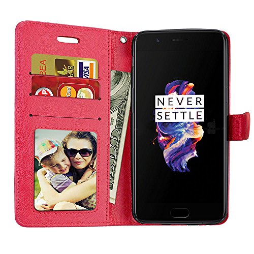 Capa para OnePlus 5 Five 1+5 proteção de couro PU com 3 compartimentos para cartões capa flip (Verme