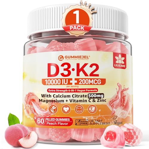 Vitamin D3 K2 Gummies 5000IU / 10 000 IU with 500mg Calcium + K2 (MK-7) Magnesium Vitamin C & Zinc For GLP-1 Users Extra Strength - Ultimate Absorption for Bones Muscles & Teeth Vegan 60Count