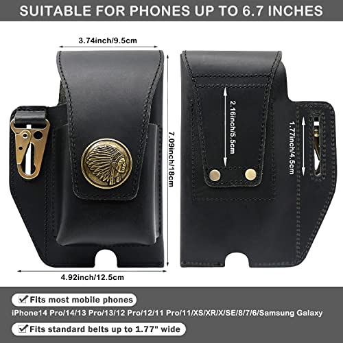 Suohu Leather Phone Holster With Belt Clip, Flip Belt Phone Case With Magnetic Closure For Iphone 14/13 Pro Max, Cell Phone Belt Holder For S22 Plus, Universal Leather Phone Pouch Cases (Black) #TOP4