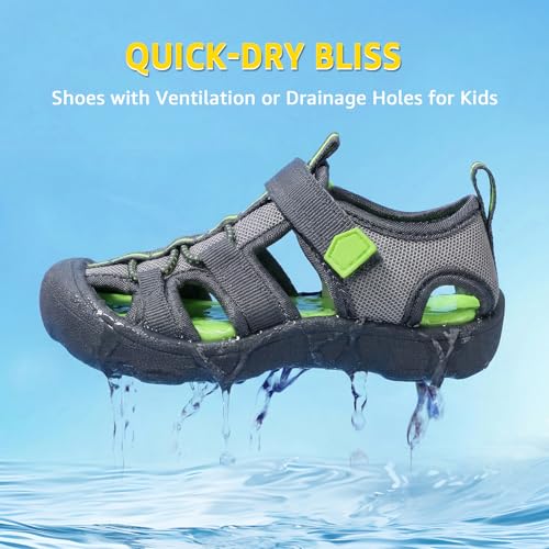 Image of Wide Toe Box Toddler Sandals Water Shoes Boys Girls Quick Dry Summer Beach | Non Slip Sole, Flexible, Machine Washable, Easy to Clean, Breathable, Adjustable Hook and Loop, Closed-toe for Outdoor & Pool