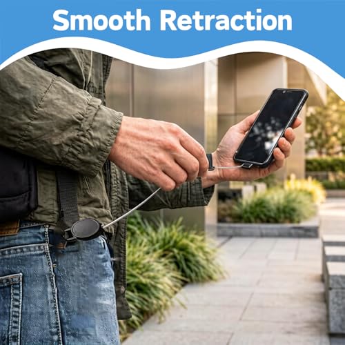 Image of BendJoy Retractable Anti-Theft Phone Lanyard with Steel Cable | Universal Mobile Phone Safety Strap for Belt Bag, Phone Tether Tab for Outdoor Hiking Skiing Travel