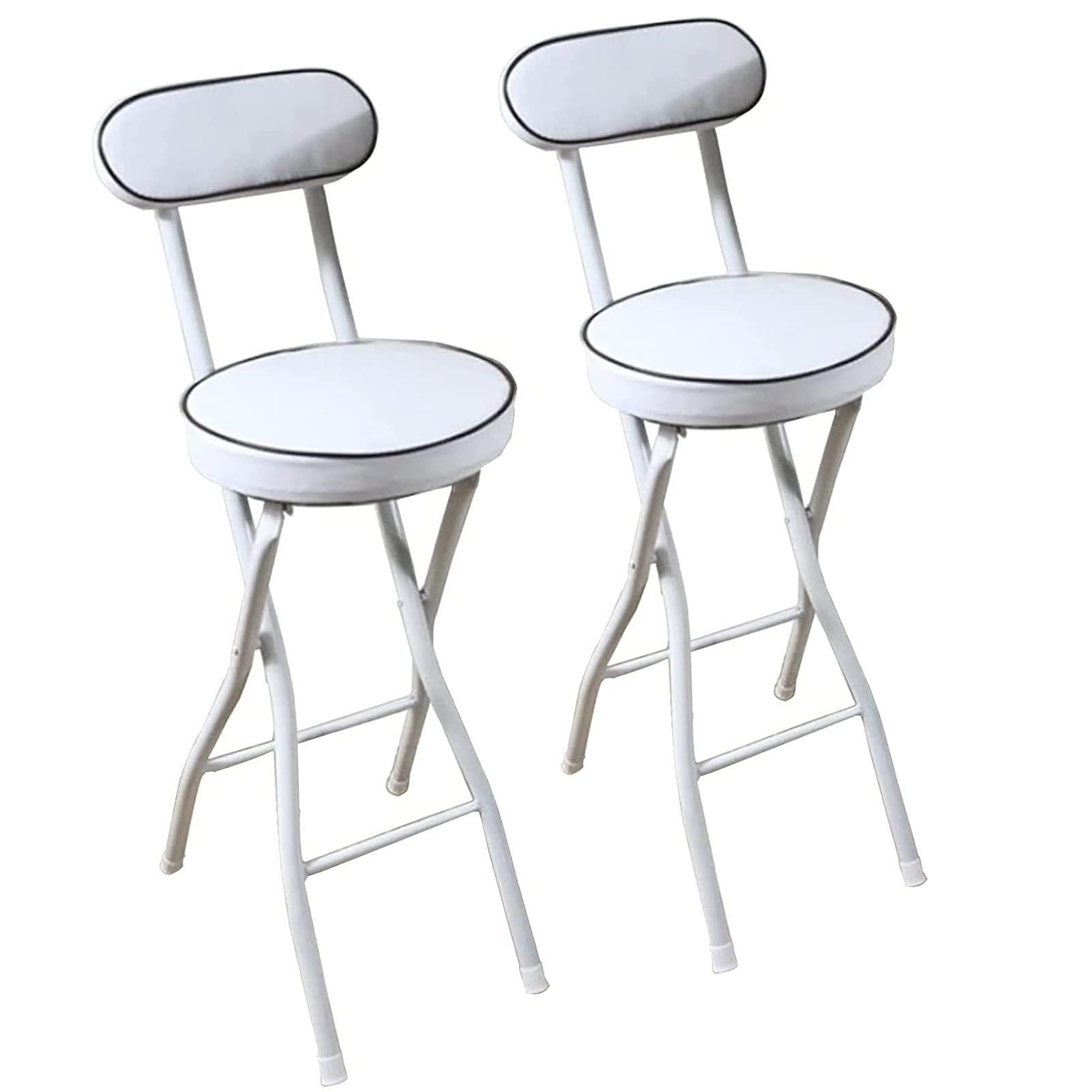 Tabourets de bar pliants cuisine blanc 66 cm avec dossier repose-pieds et siège rembourré
