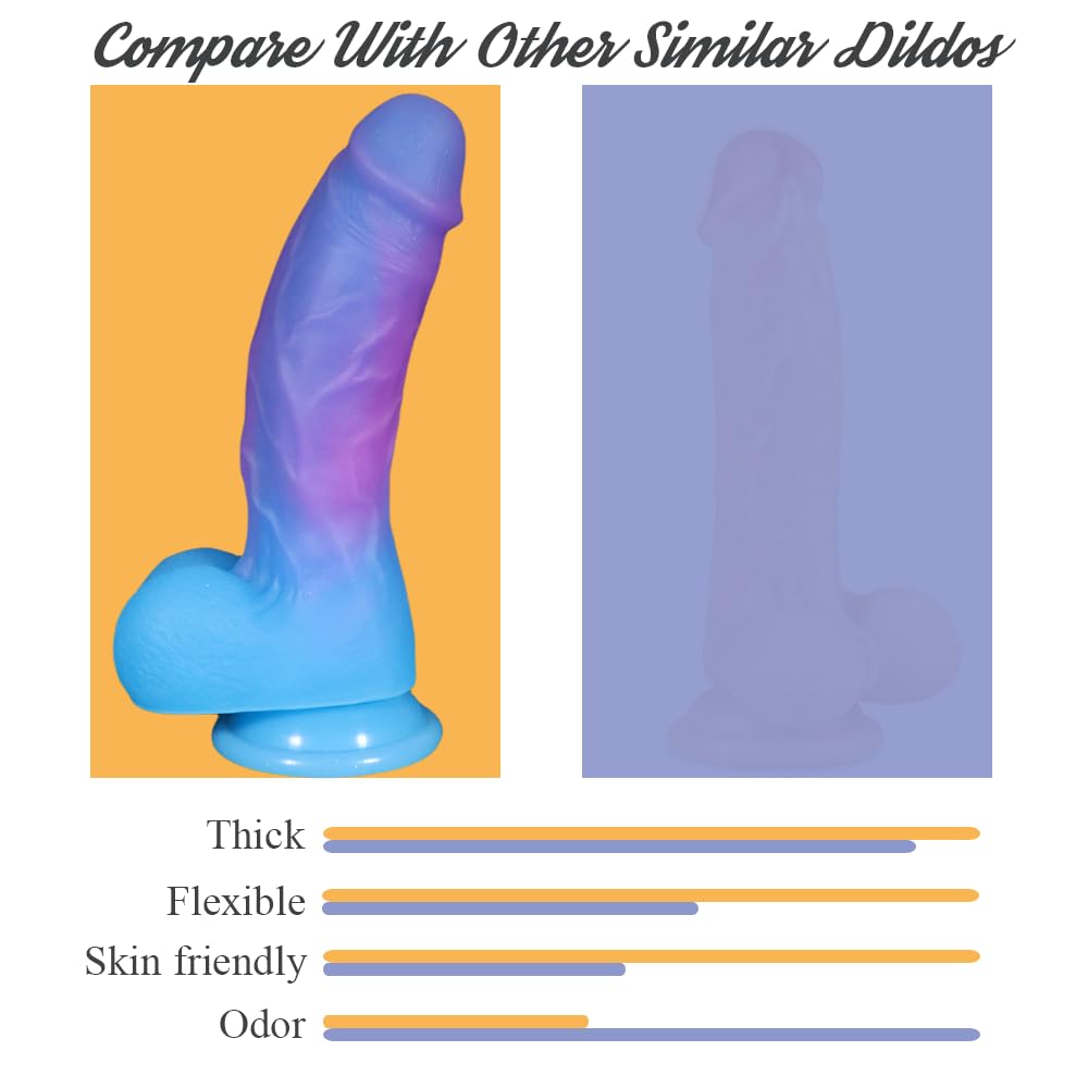 8 Inch Realistic Thick Silicone Dildo Adult Sex Toy for Women,Colorful Flexible G-spot or Anal Stimulator with Suction Cup for Hands-Free Play,1.85'' Diameter Bent Shaft Big Lifelike Penis with Balls: Blue