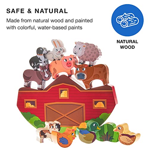 Imagination Generation Wooden Wonders Balancing Playset | Develops Dexterity, Motor Skills, Sharing Skills | Safe Wood & Paint | 13 Pc Barnyard Playset #TOP1
