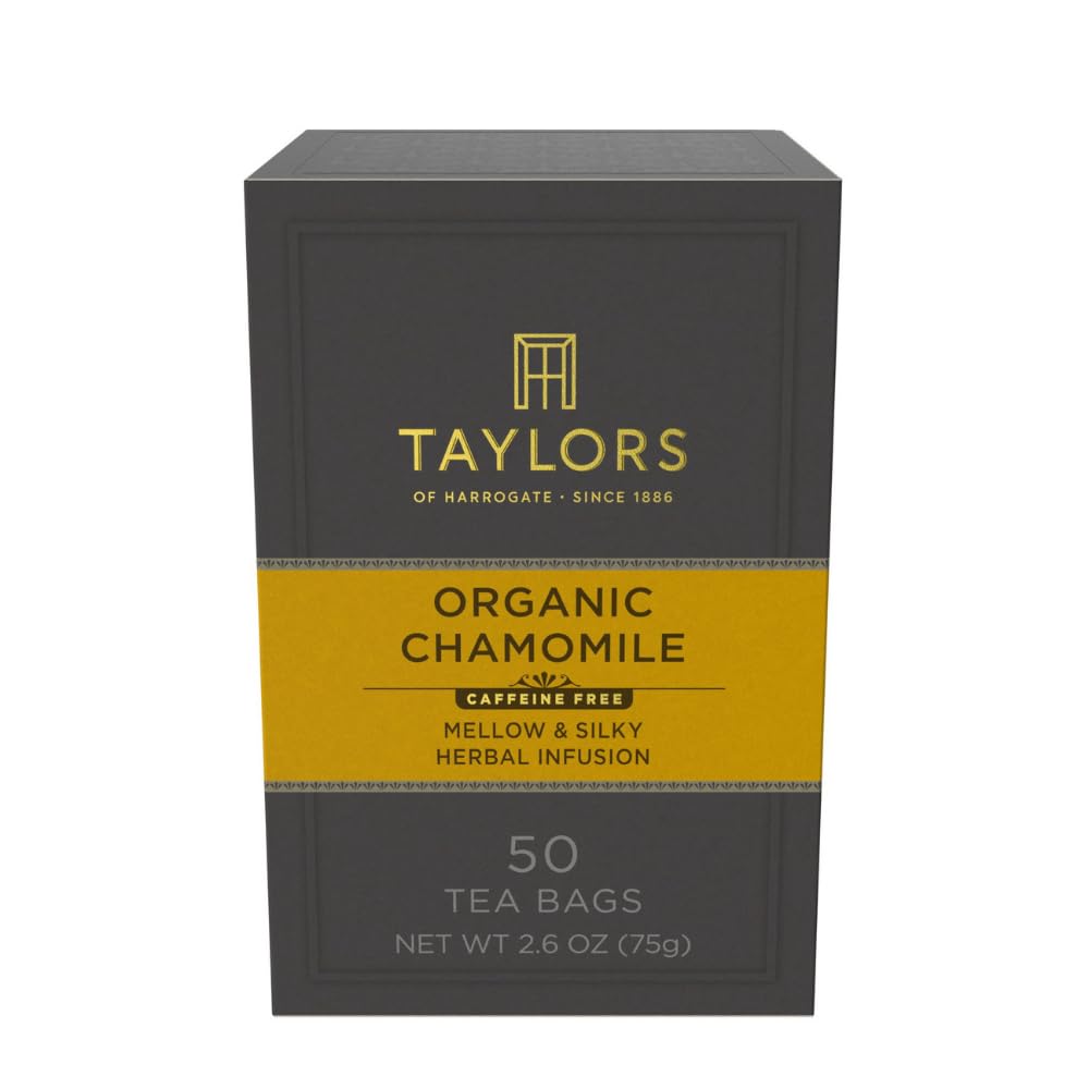 Taylors of Harrogate Organic Chamomile, Herbal Tea, Pillow Bags, 50 Count (Pack of 1), Mellow, Silky & Soft, Caffeine-Free, Enjoy Hot or Iced, 50 Teabags