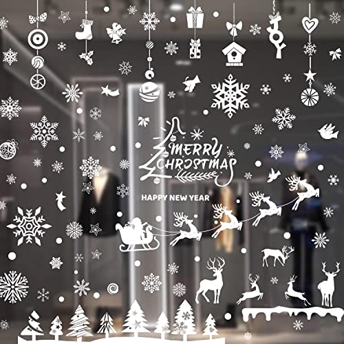 9 Feuilles NoëL Autocollants NoëL Fenetre Stickers Décoration, Flocon Renne Autocollants Amovibles Père Noël Réutilisable Statique DIY Autocollant pour Noël Décorations pour Fenetre Porte Verre Cover
