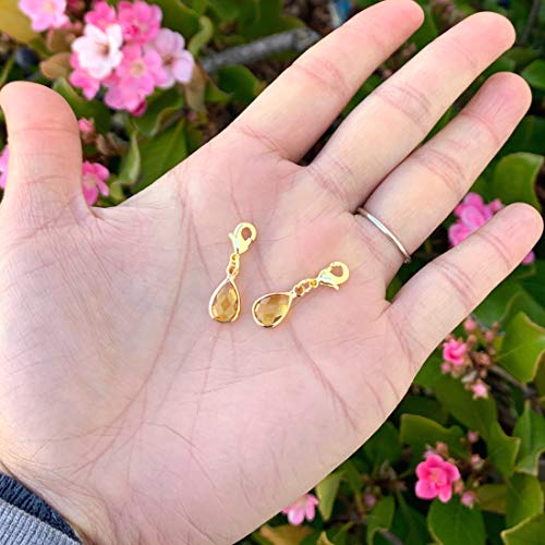 2Pcs Adabele Clip On Dangle November Topaz Yellow Birthstone Pendant Drop Charms Tarnish Resistant Gold Lobster Clasp Connector For Jewelry Craft Making Bl8-11 #TOP2