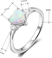 Vista 2 de ACEFEEL - Anillo de compromiso de plata de ley 925 con forma de corazón de ópalo blanco