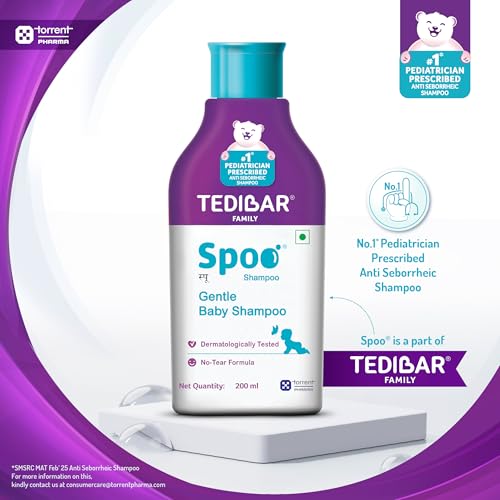 Image of Spoo No-Tear Formula baby shampoo 200ml from Tedibar Family | Gentle on Scalp | No. No. 1 Pediatrician Prescribed Anti Seborrheic Shampoo* - By Torrent Pharma (Pack of 6)