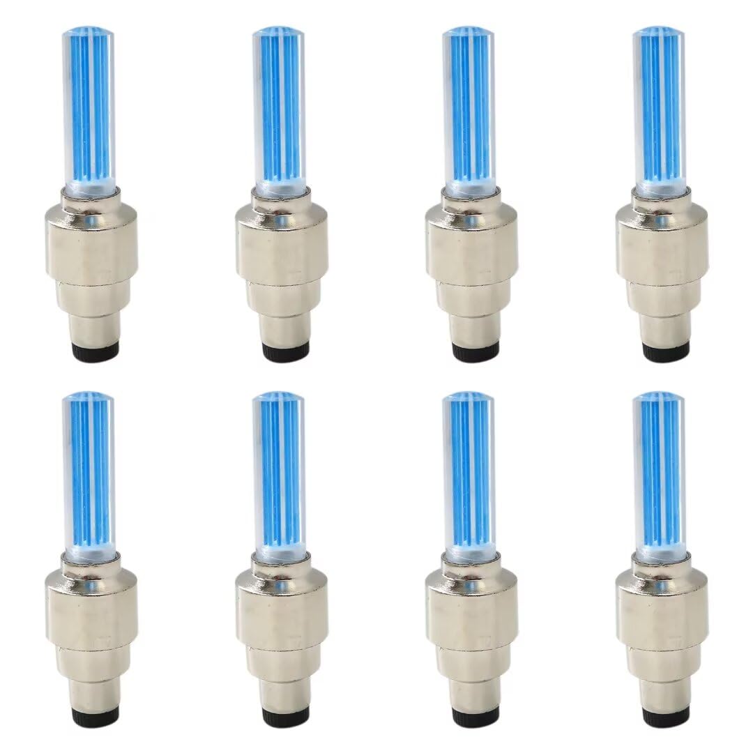 8 Pcs 2025 Upgraded Cylindrical Shape Neon Bicycles Valve Lamp Car Motorcycle Cool LED Wheel Tire Light with Battery Bike Valve Caps Flash Blue (Blue LED)