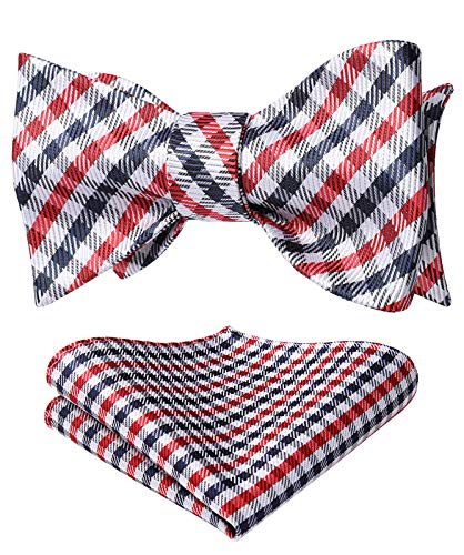 HISDERNBow Ties for Men Check Plaid Self Tie Bow Tie and Pocket Square Bowtie Formal Tuxedo Wedding Bowties Handkerchief Set