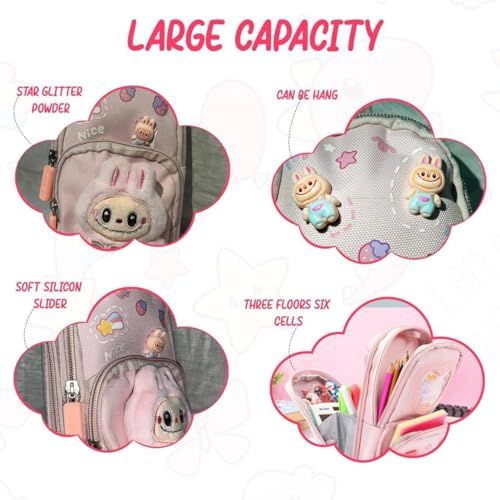 Image of Three Layer School Bag-Shaped Pencil Pouch, Large-Capacity Pencil Pouch with Zipper, Multipurpose Pen & Pencil Case for School Supplies for Boys & Girls (Pack of 1) (Pouch-Pink)