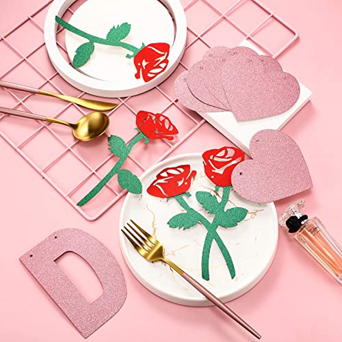 Image of Festiko 2-Piece Valentines Day Banner - Red Glittery Heart Garland, Photo Prop, Fireplace Decor
