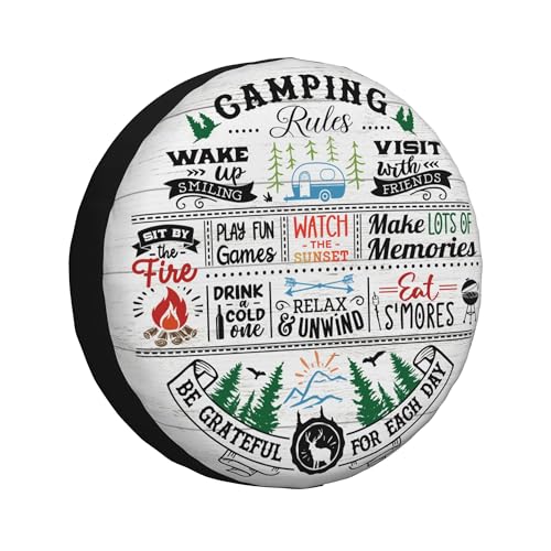 Image of Spare Tire Cover for RV Camper Camping Rules, Weatherproof Universal Wheel Cover for RV Travel Trailer Camper Truck 14inch