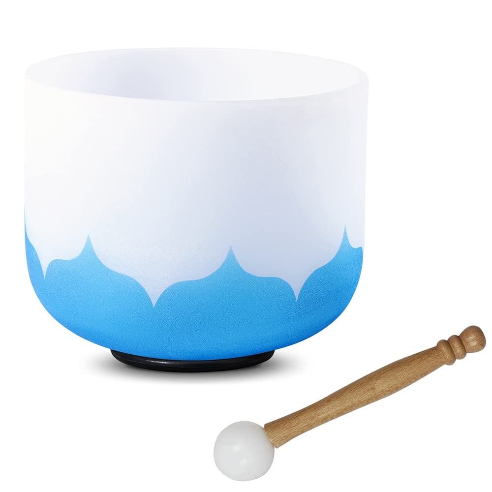 Ciksco 8 Inch G Note Crystal Singing Bowl, Lotus Design Throat Chakra Crystal Singing Bowl With Rubber Mallet And O-Ring (Size : 432Hz)