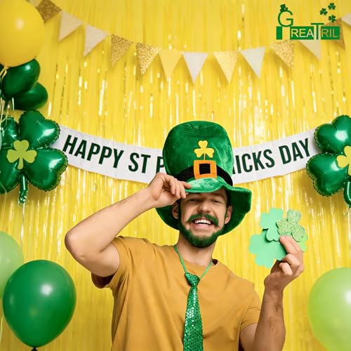 Image of Yellow Streamers Party Backdrop - GREATRIL Foil Fringe for Pineapple /Lemon /Truck /Race Birthdays Party Decoration - 3.2ft X 8.2ft - 2 Packs