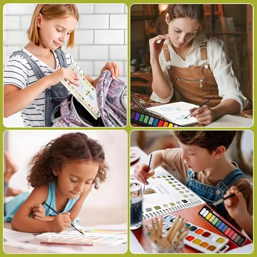 Image of Watercolor Workbook, Water Coloring Book, 12 Different Patterns of Original DIY Designs, 12 Colors Watercolor Paint Set with Palette and Brush, Beginner-Friendly Watercolor Workbooks(Seaside)