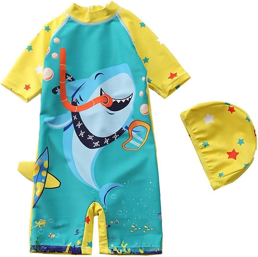 Swimsuit Boys Wetsuit Set Shark Swimming Cap Short Sleeve