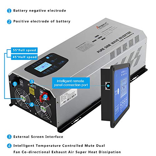 AMPINVT 6000W Peak 18000W Pure Sine Wave Power Inverter Charger DC 48V to 120V/240V AC Output Converter Off Grid Low Frequency Solar Inverter for Sealed Gel AGM Flooded Lithium Battery