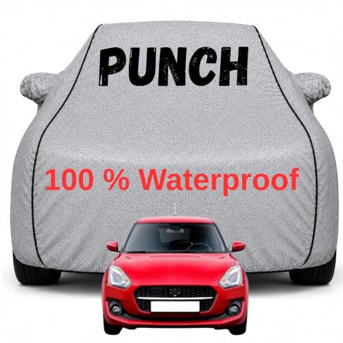 Image of Durable Full Body Waterproof Punch Car Cover | Premium Polyester Silver Cover | Custom Fit Vehicle Protection | UV Resistant, Dustproof, Scratch Resistant, Heat & Wind Protection