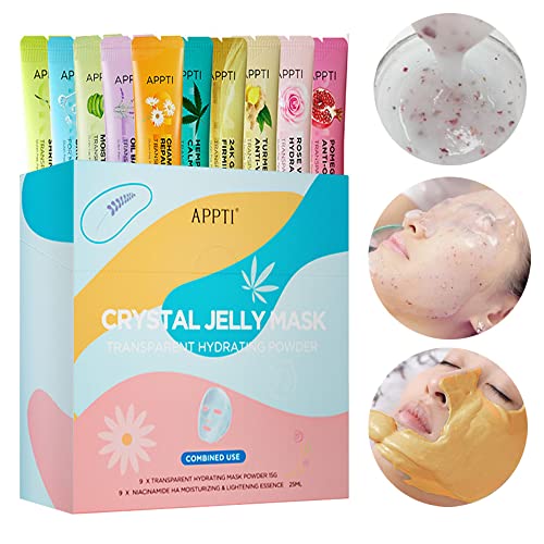 18 Sacks Jelly Mask for Facials - Collagen Rose 24K Gold Gel Face Mask Hyaluronic Acid - Jelly Face Mask Peel Off Powder DIY Spa Peel off Rubber Face Mask (Mix -9) (A)