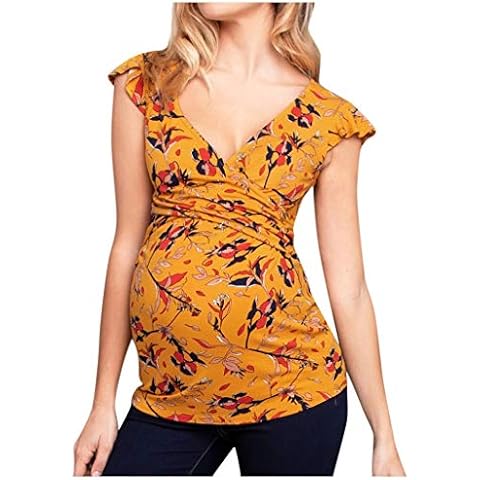 Damen Schwanger Umstandsmode 3/4 Ärmel & Kurzarm Umstandsbluse Schön und Elegant T-Shirt Damen Stillshirt Kurzarm Umstands Nursing T-Shirt Tops 2in1 Umstandsshirt Cover