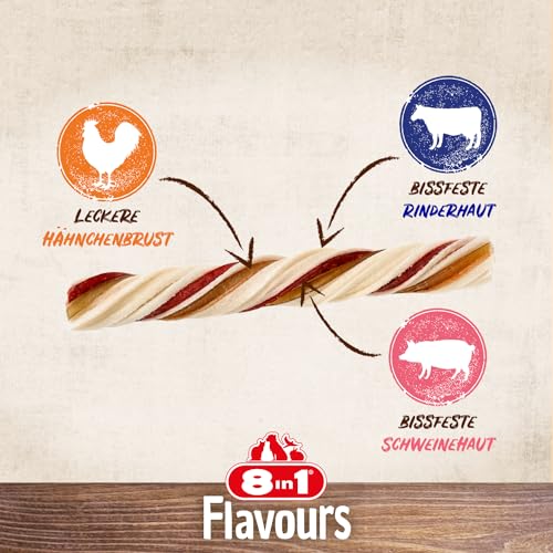 8in1 Triple Flavour Ropes Kaustangen für Hunde - Kausnacks zum Spielen und Kauen mit Rindfleisch, Schweinefleisch und Hähnchenfleisch, 65 g Beutel (ca. 6 Stück)