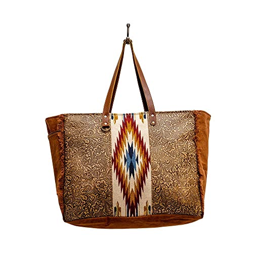 Myra Bag Western Leather Weekender Bag for Women - Cotton & Upcycled Canvas Boho Shoulder Bag Shimpza4