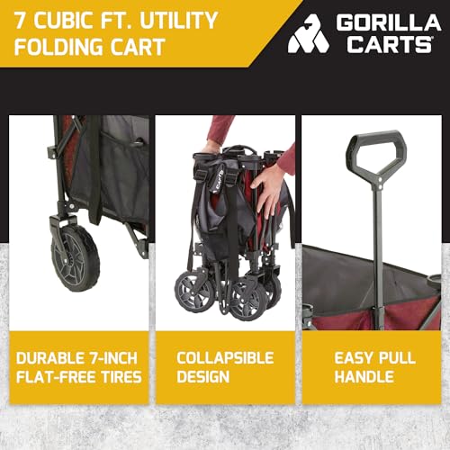 Gorilla Carts 7 Kubikfuß Faltbarer Festivalwagen, XXL All-Terrain-Utility-Pull-Campingwagen mit übergroßem Bett und integrierten Getränkehaltern, Gartenwagen 185L Fassungsvermögen, Rot – Bild 3