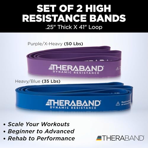 Image of THERABAND High Resistance Band Set of 2, Heavy and Extra-Heavy Elastic Super Bands for Full Body Workouts, Physical Therapy, Strength Training, Durable 41 inch Loop Exercise Bands, 35-50 lbs Resistance