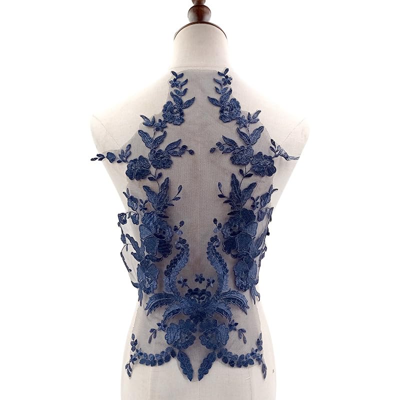 Col en dentelle, col en dentelle, col en dentelle, motif floral, applique, écussons brodés à coudre, tissu, robe, décoration, accessoires de costume, bleu marine