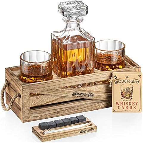 Whiskey Stones Gift Set for Men | Whiskey Decanter with Glasses Set and Wood Stand, 6 Granite Whiskey Chilling Stones and 10oz Whiskey Glasses | Whiskey Decanter Set for Men, Dad, Husband, Boyfriend Cover