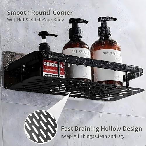 Image of Bathroom Accessories - Multipurpose Bathroom Shelf for Wall | Self-Adhesive Wall Mounted Bathroom Organiser Rack and Washroom Storage Stand for Shampoo Without Drill |(Black)(Pack of 1)