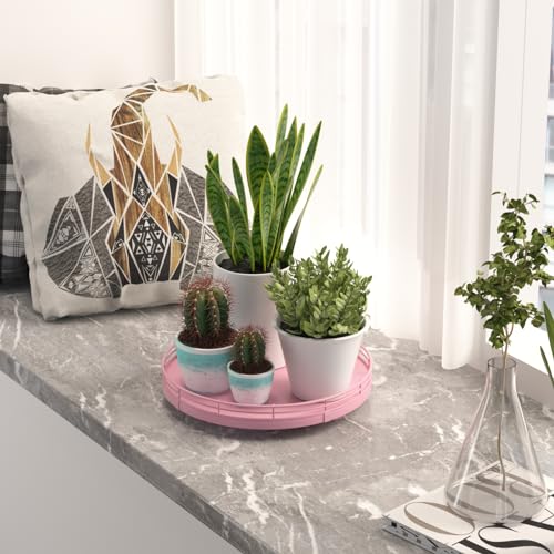 Image of 9 inch Oak Wood Decorative Tray for Home Decor, Tray for Coffee Table Decor Perfume Nightstand Vanity Bathroom Trays for Counter Candle Jewelry Makeup Farmhouse Table Centerpiece for Dining Room Pink