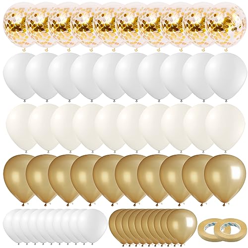 Scettar 80 Pièces Kit Arche Ballon Doré et Blanc - Ballons Confettis Métalliques avec 2 Rubans...