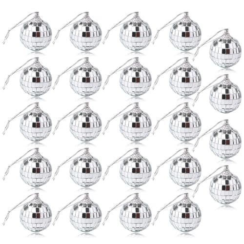 Adornos Navidad, 24 Piezas Mini Bola de Discoteca 3 cm Colgantes Arbol de Navidad, Bolas de Navidad Arbol de Navidad Colgante Bola de Espejos para Adornos Arbol de Navidad, Fiestas Accesorios