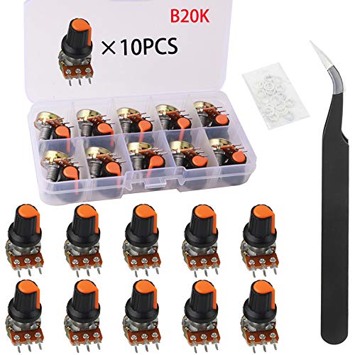 RUNCCI-YUN potenciómetro 20k kit de potenciómetro rotativo de cónico, eje WH148 3Pin 15mm con tuerca y anillo de hierro y pinzas antiestáticas